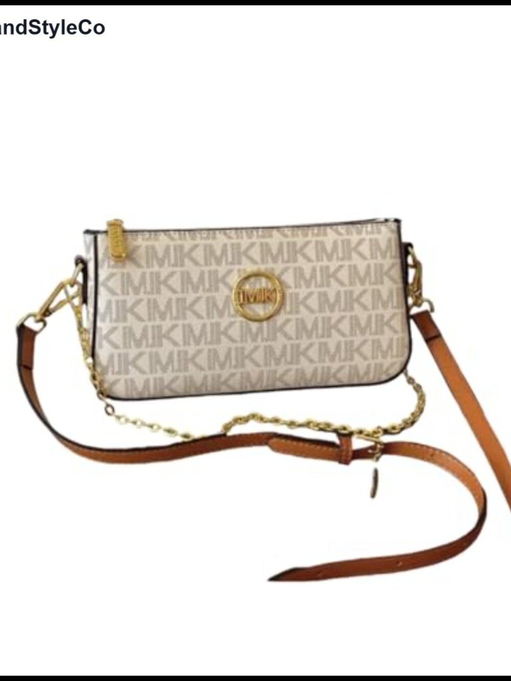 PU Leather Shoulder Bag with Gold Chain Zipper Closure Crossbody